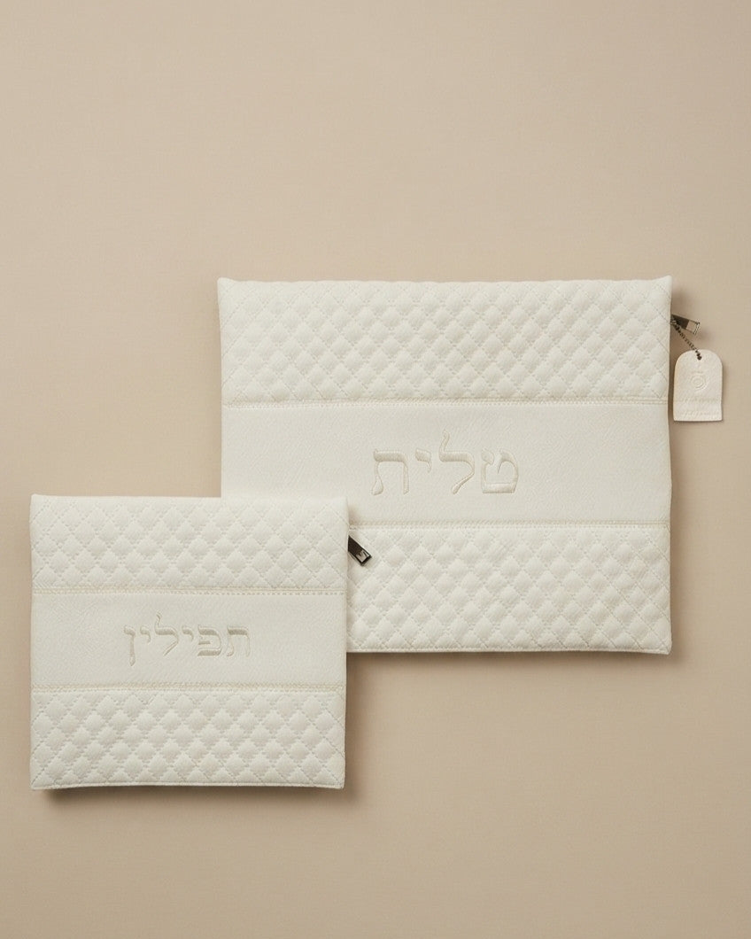 סט טלית תפילין מהודר רקמה גוון לבן