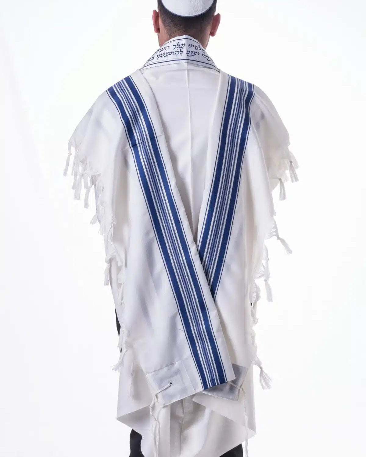 טלית צמר א.א כחול-כסף