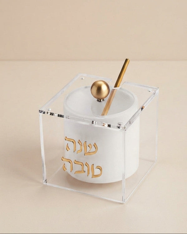 כלי לדבש מהודר אקריליק גוון זהב