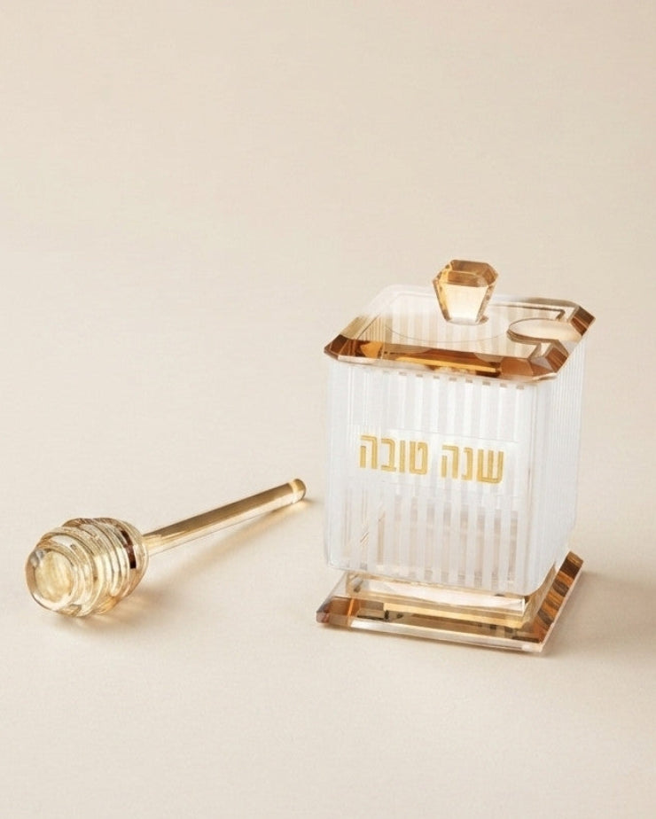 כלי לדבש מקריסטל מהודר שנה טובה גוון זהב