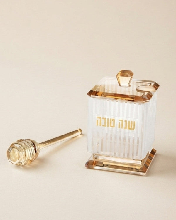 כלי לדבש מקריסטל מהודר שנה טובה גוון זהב