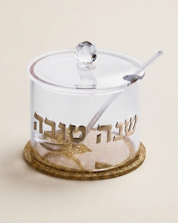 כלי לדבש שנה טובה אקריליק גוון זהב