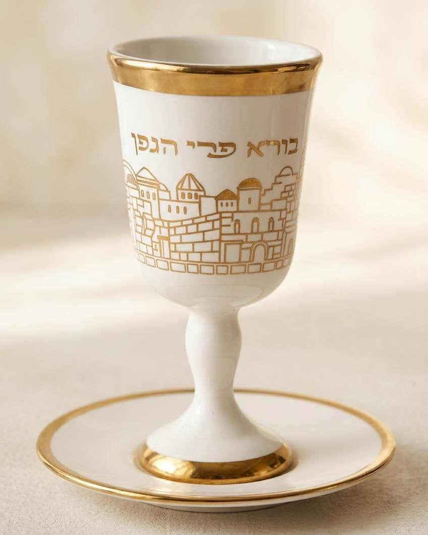 גביע קידוש מהודר מקרמיקה עם רגל ותחתית
