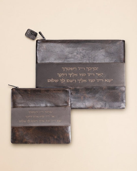 סט טלית תפילין דמוי עור וקטיפה יברכך אפור